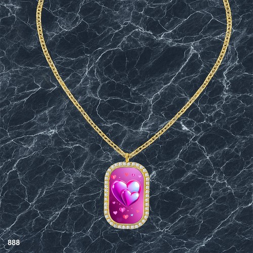 Gorgeous Colorful Hearts Pendant Necklace Picture Design Stylish Gold Tone Pure - Picture 2 of 4
