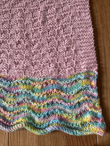 Handmade Crochet Baby Afghan Pink Multicolor 60x24” Swaddle Lap Blanket - Picture 4 of 6