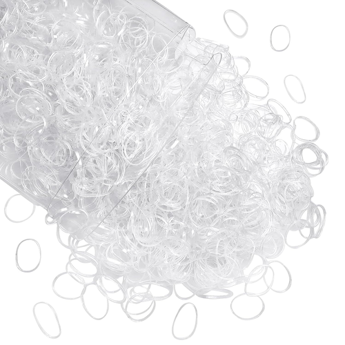 Fasce per capelli elastiche trasparenti 1500 pezzi mini fascia per capelli in gomma ammorbidisce piccola coda di cavallo Hol - Foto 9 di 11