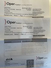 2 Opernkarten PUCCINI, Turandot, 1.Mai 2026 in FRANKFURT a.M.  Reihe7, 1/2