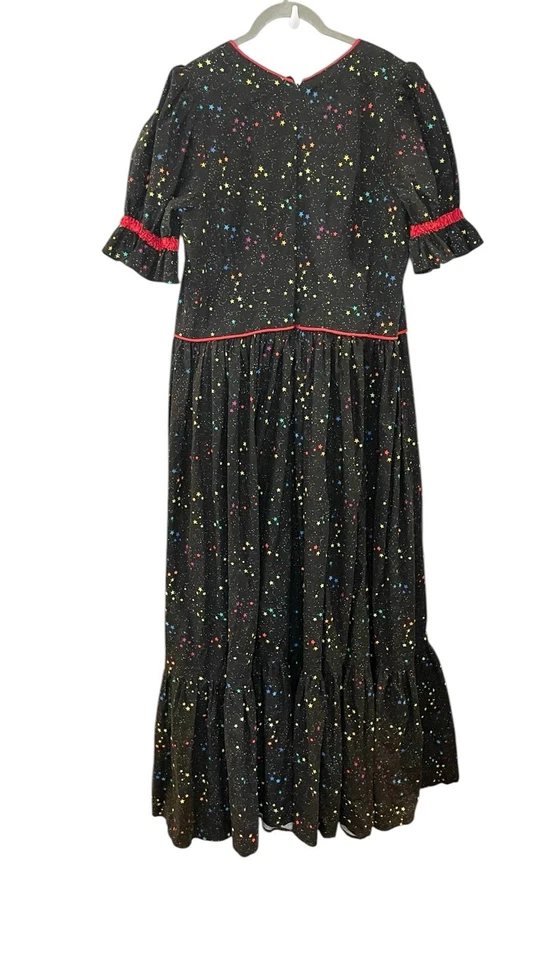 Vintage 70s 80s Rainbow Star Galaxy Print Maxi Dress Ruffle Miss Frizzle 1X-2X - Image 2 of 4