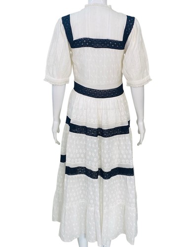 Doen Femmes Brodé Différencié Ruche Blanc & Noir Long Maxi Robe ROBE TAILLE S - Photo 12 sur 15