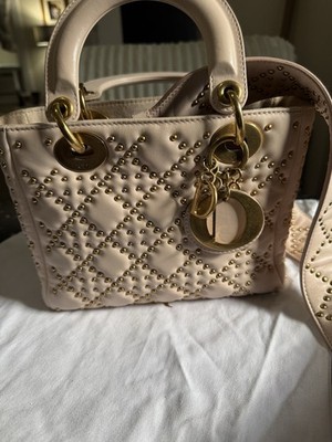 Christian Dior Women's Pink Supple Lady Leather Cannage Stud Shoulder Purse Bag