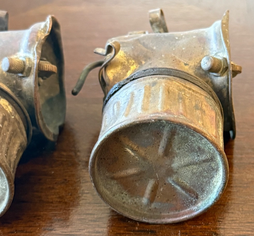 COPPIA LAMPADE DA MINATORE 1912 JUSTRITE USA OTTONE PESANTE PICCOLE CARBURO USA MINIERA CARBONE - Foto 15 di 15