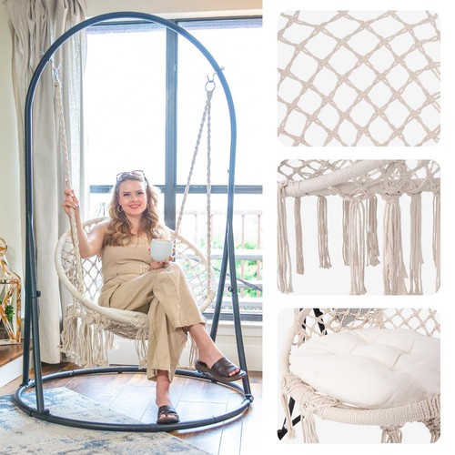 Hammock Chair with Stand Included, Heavy Duty Hanging Chair with Stand, 330 l... - Picture 5 of 8
