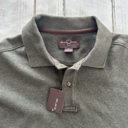 Men’s Black Brown 1826 Long Sleeve Polo Shirt Top Long Sleeve NWT Small - Picture 3 of 6