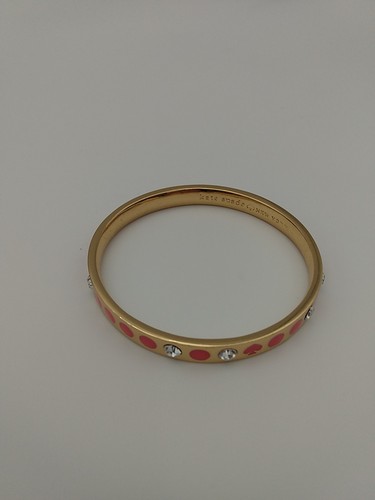 Kate Spade Spot The Spade Gold Coral Pink Dot Rhinestone Enamel Bangle Bracelet - Picture 3 of 8