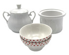 White Sugar Bowl Colony Crafts Crock and 2 Small Bowls Granny Cottage Core Lot