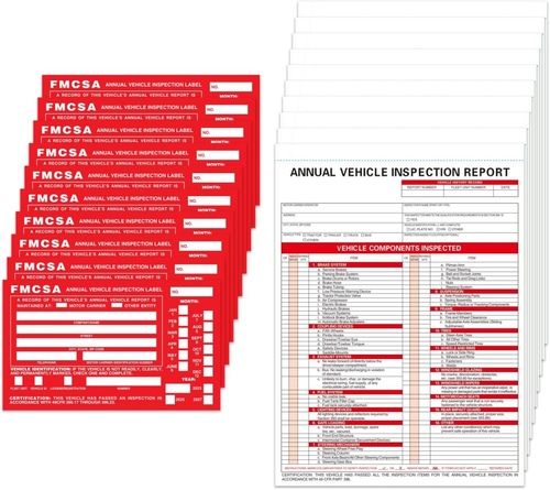 Annual Vehicle Inspection Report Forms 10 Pack with Red FMCSA Labels Aluminum - Picture 1 of 12