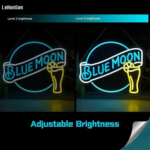 Blue Moon Neon Sign for Wall Decor Blue Moon Beer Dimmable Light up Bar Signs fo - Foto 4 di 6