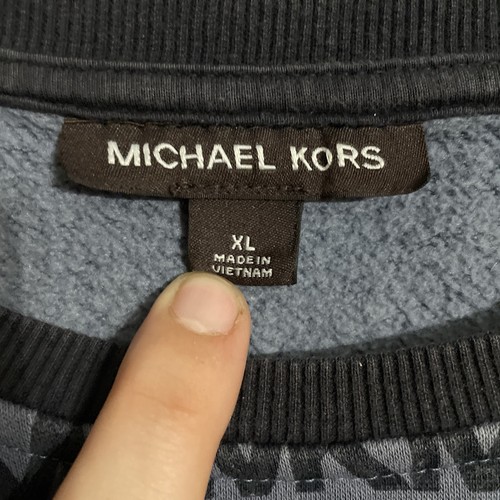 Michael Kors Men’s XL All Over Logo Print Pullover Crewneck NAVY/BLUE Sweatshirt - Picture 2 of 5