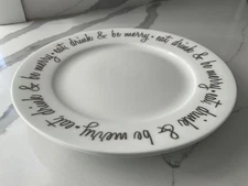 Ciroa BE MERRY  plate set of 2, White, Platinum Script, Excellent 8.25”