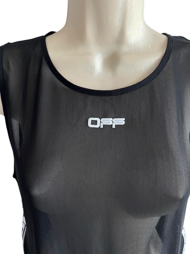 Off White Active Women's Logo Mesh Tank Top Asymmetric Hem Slits Sides Size S - Picture 5 of 17