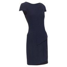 Chanel Rayon Wool Blend Draped Pleated Shift Dress Women Black Size 38