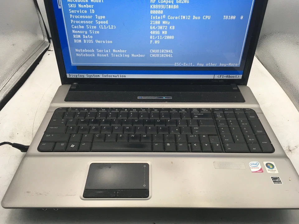 HP COMPAQ 6820S - BOOTS TO BIOS - INTEL CORE 2 DUO T8100 - 4GB RAM - READ - BB - Image 3 of 4