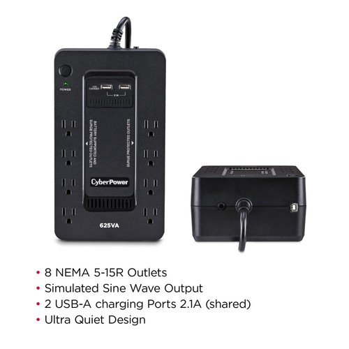 ST625U Standby UPS System, 625VA/360W, 8 Outlets, 2 USB Charging Ports, Compa... - Picture 5 of 9