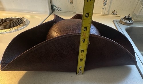 Faux Leather Pirate Hat - Brown Distressed Leather Colonial Style Tricorner - Picture 9 of 12