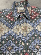 Reyn Spooner Hawaiian Shirt Mens L Geometric Tapa Y2K Made In USA