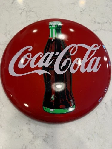 Coca Cola Button Metal Sign 12" Round Tacker Type "The Good Old Days" - Vtg 1990
