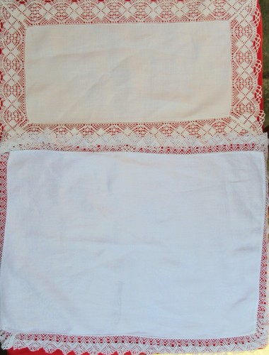 8 Vintage White & Cream Linen Rectangular Mats With Bobbin/Pillow Lace Edging - Picture 9 of 16