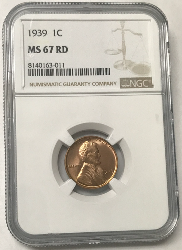 1939 1C Lincoln Wheat Cent Red - NGC MS67 RD - Picture 1 of 4