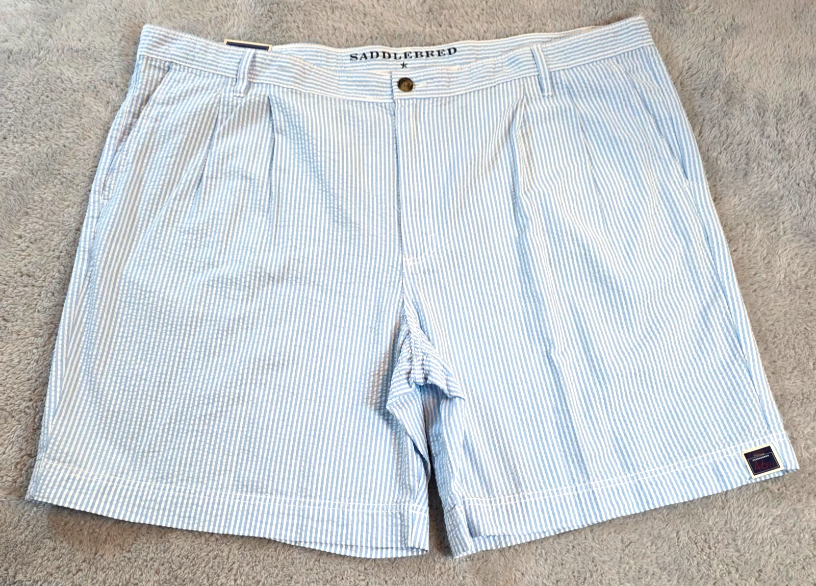 Saddlebred Shorts Men's 46 Seersucker Blue Sky Cotton Golf Pleated Preppy NWT