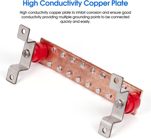 10" Copper Ground Bar Kit,900A Grounding Busbar Bar w/ UL Recognize - Picture 6 of 7