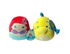 Lot of 2 Disney Little Mermaid Ariel Princess  Flounder Squishmallow 7  -8" NEW