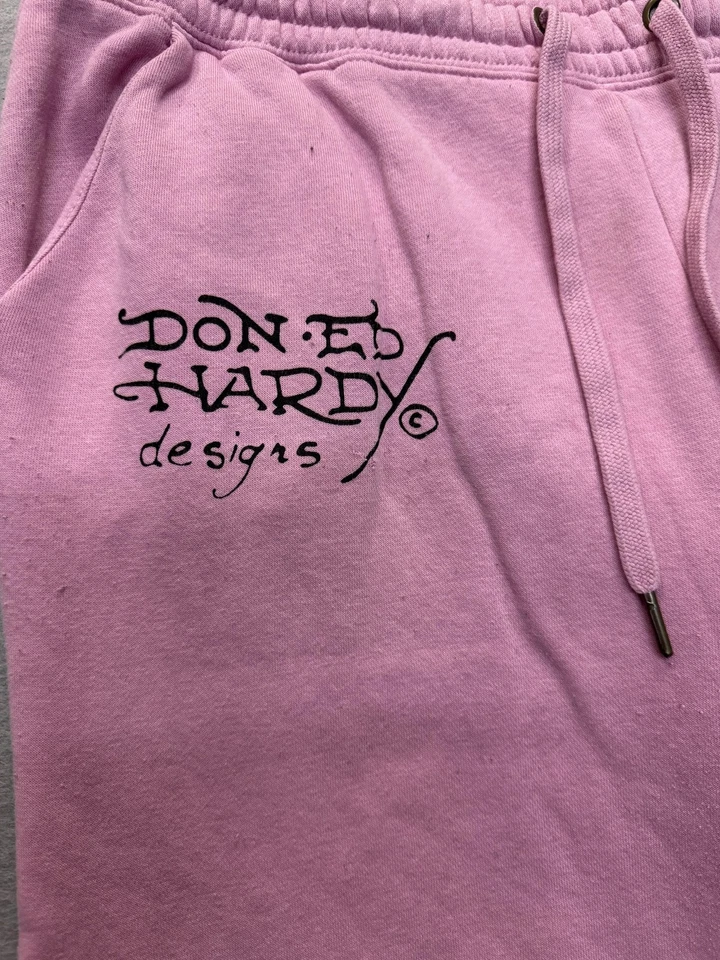 Ed Hardy Sweatpants Womens Large Pink Wide Leg Skull Eagle New York City Tattoo - Image 3 of 4