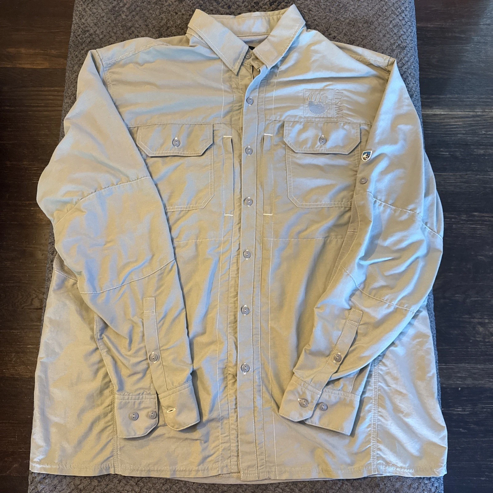 Kuhl Shirt Mens XL Beige Long Sleeve Vented Fishing Hiking Guide Outdoor Shirt