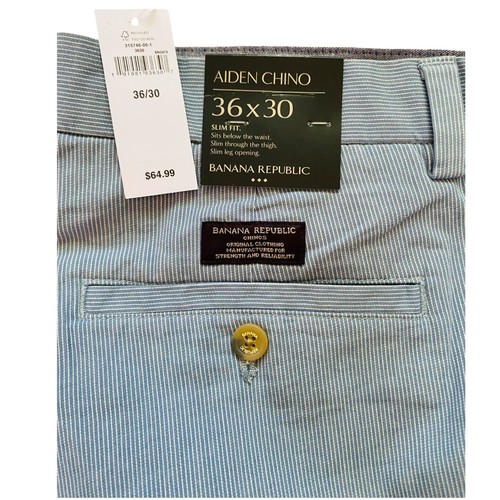 Banana Republic Aiden Slim Fit Chino Pants Men's 36 x 30 Blue Pinstripe NWT - Picture 2 of 7