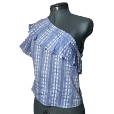 NWT Splendid one shoulder Ruffle top women’s size XS Blue and white