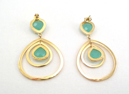 VTG Cleets Signed Dangle Earrings Aquamarine & Gold Plated Circles Over 2” - Picture 5 of 9