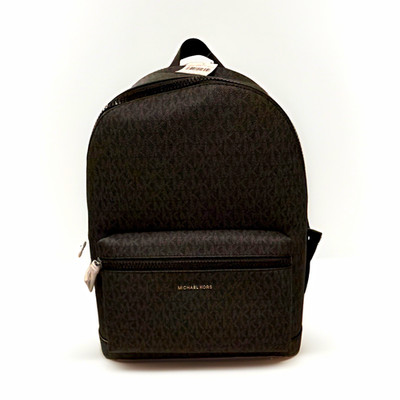 Michael Kors Black Monogram Logo Backpack Zip Closure Adjustable Straps