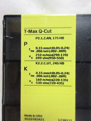 Sandvik Coromant, T-Max, Q-Cut Insert, N151.2-500-5E 4225, Pack of 10, Sealed - Picture 7 of 7