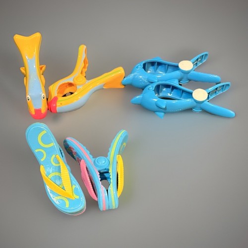 Pool Towel Clips Large Three Pairs Dolphin Flip Flop Fish Cute