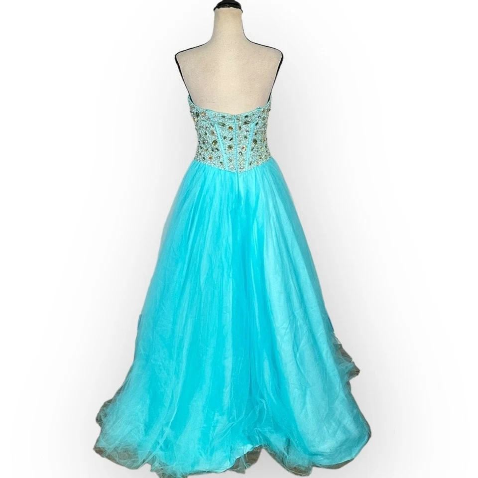 Terani Couture Formal Gown Women's Med Blue Embellished Strapless A-Line Maxi - Image 3 of 4