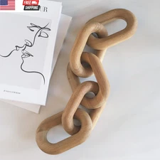 Natural Wood Chain Link Decor – 21" Light-Medium Decorative Object for Coffee Ta