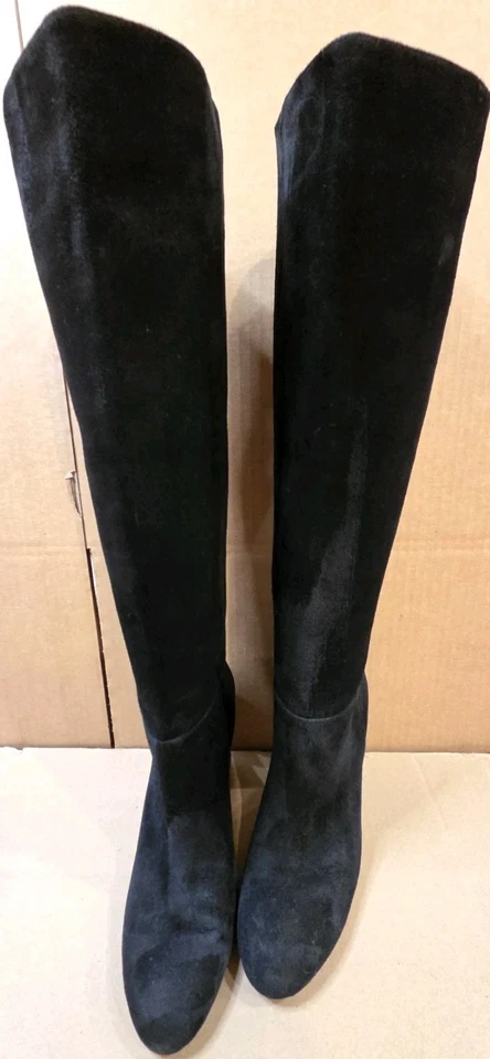 Sam Edelman Mujer’s 7.5 Negro Gamuza Cuero Botas Hasta la Rodilla Caprice Tacón Bloque Foto 2 de 4