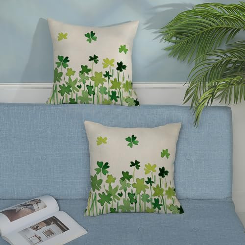 St Patricks Day Pillow Covers 18x18 Green Clover Flower Decor Throw Pillows - Picture 4 of 8