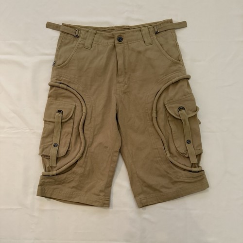 Psylo Razor Bermuda Khaki Handmade Cargo Shorts Träger Schnallen Low Waist S 40