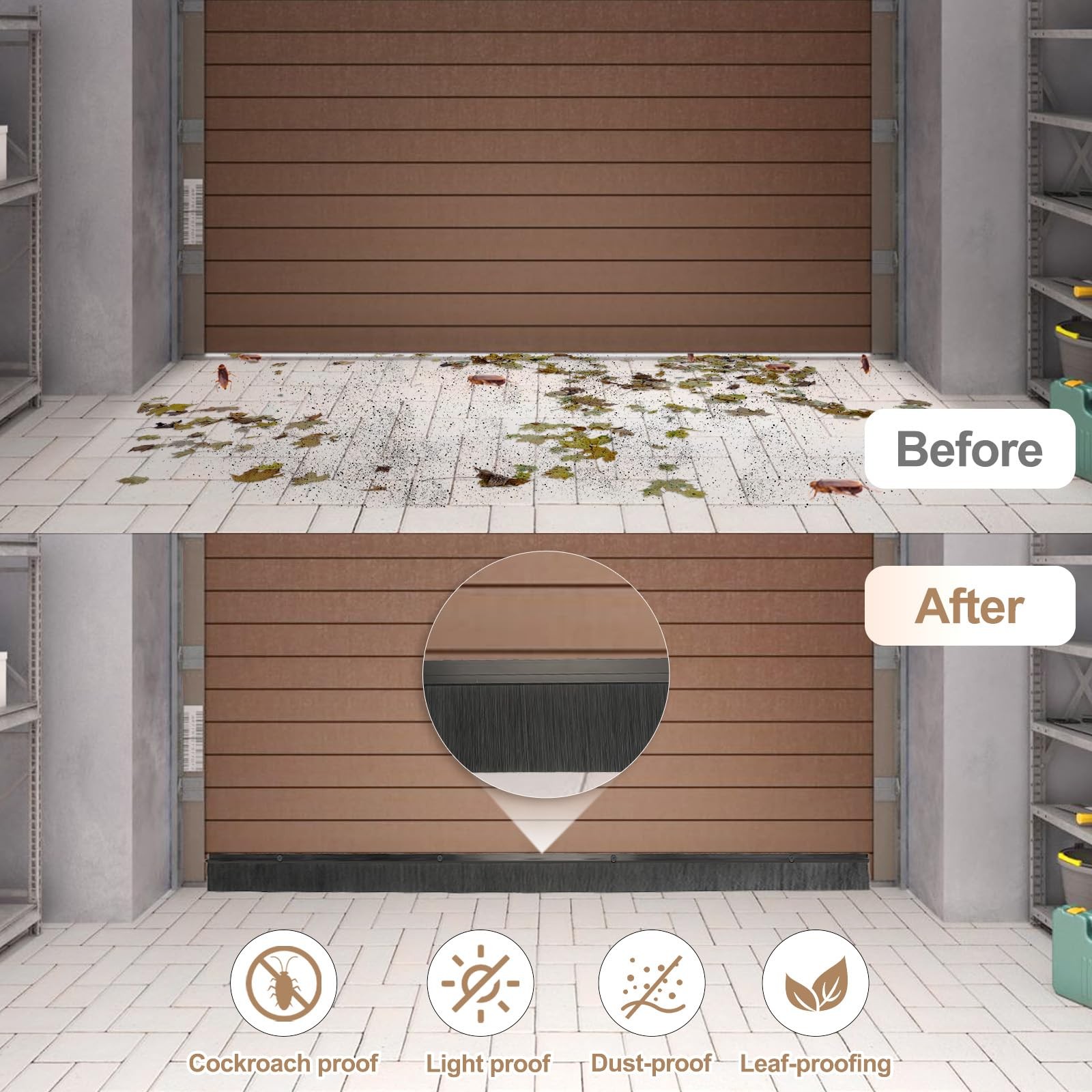 8-Pack Garage Door Brush Seal – CEPIA Black Bottom Sweep – Roll-Up Door Strip...