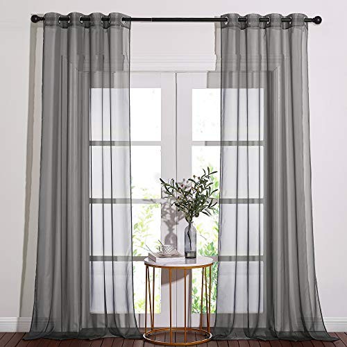 Sheer Curtains 108" Extra Long - Grommet 54"W x 108"L (Pack of 2) Dark Grey - Bild 1 von 6