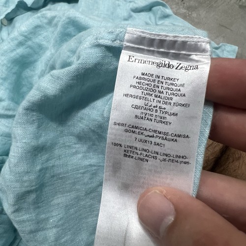 Camisa Ermenegildo Zegna Para Hombres Grande Azul Lino Informal Abotonada Clásica LEER - Imagen 8 de 9