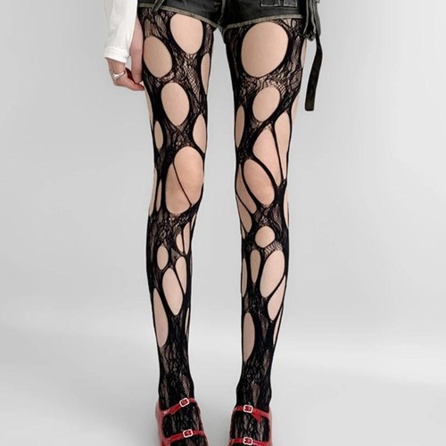 Gothic Damen unregelmäßig exponierte Haut Strumpfhose zerrissen Netz dünne Strumpfhose Punk - Bild 2 von 48
