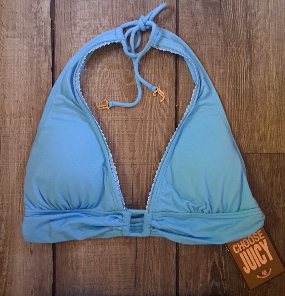 Juicy Couture Azul Salpicaduras Falda Halter Bikini Traje de Baño Grande Top Pequeño Botón Foto 4 de 4