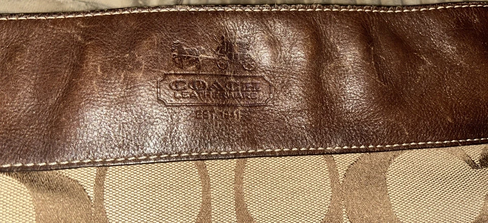 COACH SIGNATURE ZOE HOBO BROWN LARGE LEATHER CANVAS SIGNATURE SHOULDER BAG PURSE - Image 4 of 4