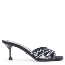 PRADA 2019 blue crystal rhinestone strappy open toe mid heel sandal EU36
