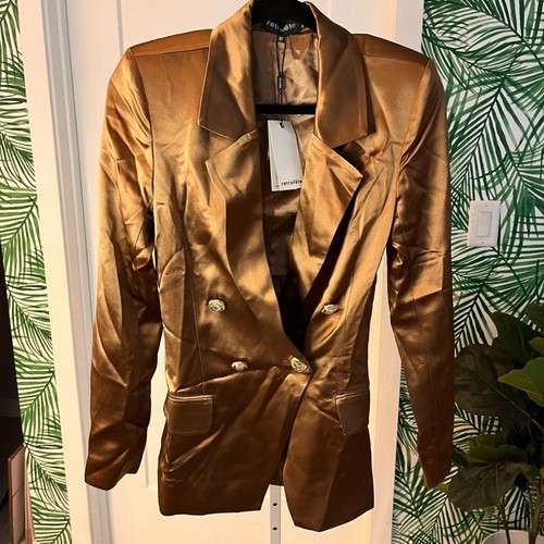 Blazer Saige satinado retrofete nuevo con etiquetas coñac talla XS PRECIO DE VENTA SUGERIDO POR EL FABRICANTE $495 - Imagen 5 de 14