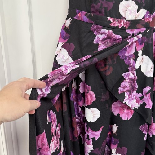 City Chic Stella Wide Leg Floral Jumpsuit 12 (CC XXS) Black Iris Flowers Flare - Picture 5 of 13